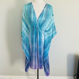 Bleu Rod Beattie Sheer Cover Up Tunic Beach Swimwear Ombre Blue Purple Size S/M